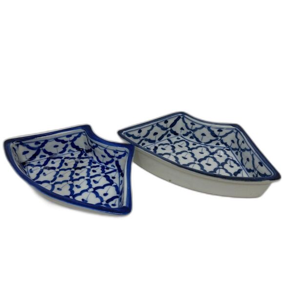 Vintage 2 Piece Imari Thailand Chinoiserie Blue White Snack Relish Dishes Trays